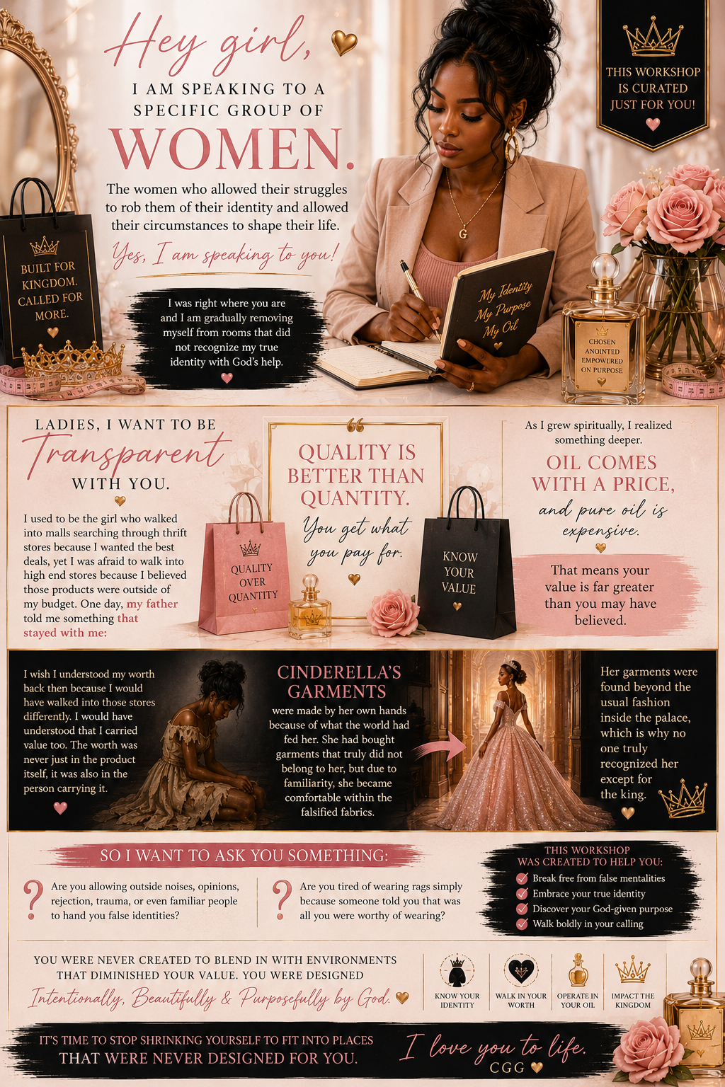 Hey girl — I am speaking to a specific group of women. The founder's full personal testimony about identity, worth, and being chosen.